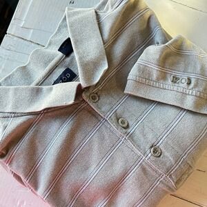 IZOD Mens 2XLT Light Green Striped Short Sleeve‎ Polo Shirt Cotton Golf Casual